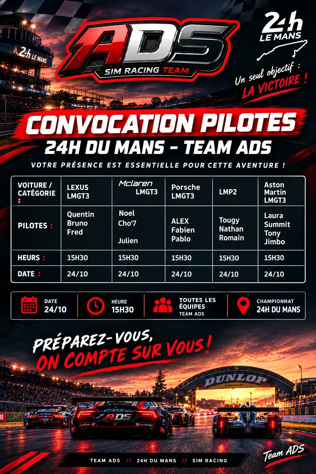 Convocation des pilotes ADS pour les 24H du Mans