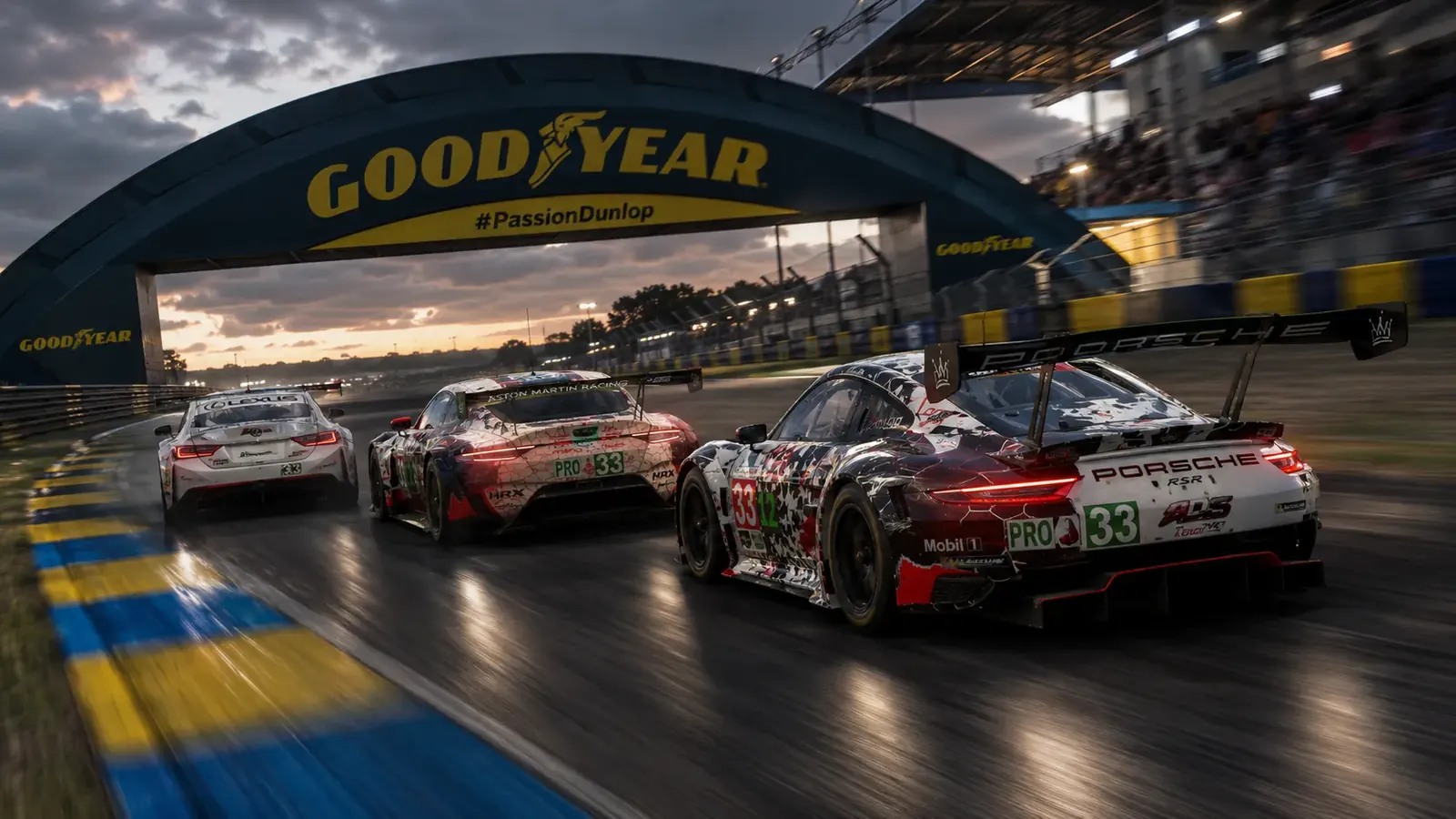 Voitures ADS en piste sous le pont Dunlop au Mans